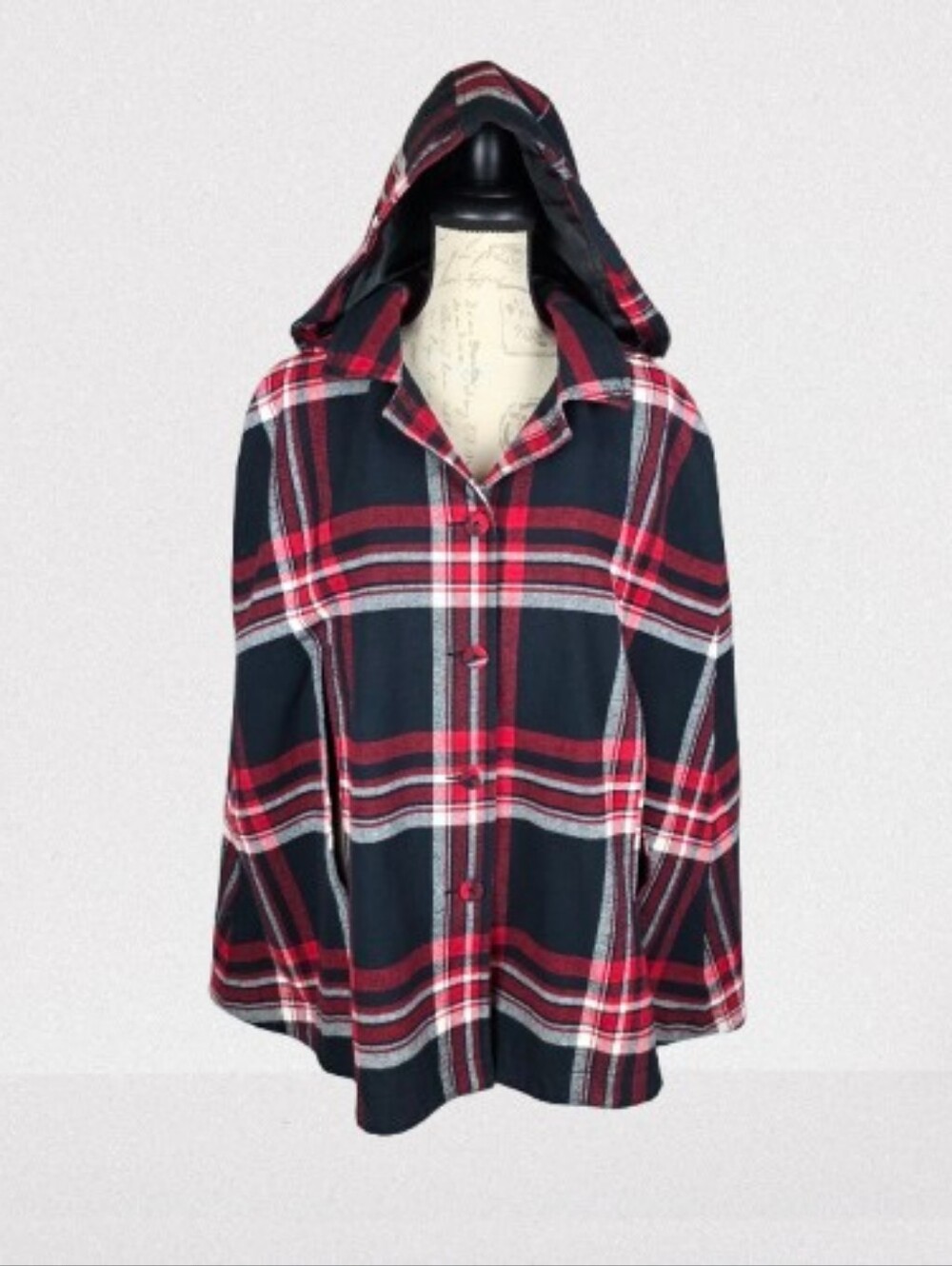 Cooperative Urban Outfitters Plaid Cape Detachable Hood Red Black Wmn's L